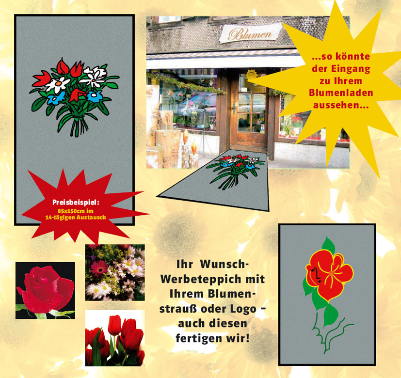 Werbeteppiche mit Branchenlogo für Blumenläden - von Textile Mietdienste Hiller