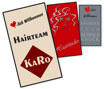Werbeteppiche mit Branchenlogo für Friseure - von Textile Mietdienste Hiller