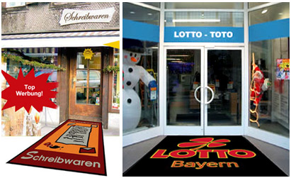 Werbeteppiche mit Branchenlogo für Lottoannahmestellen und Schreibwarengeschäfte - von Textile Mietdienste Hiller