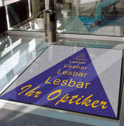 Werbeteppiche mit Branchenlogo für Optiker - von Textile Mietdienste Hiller