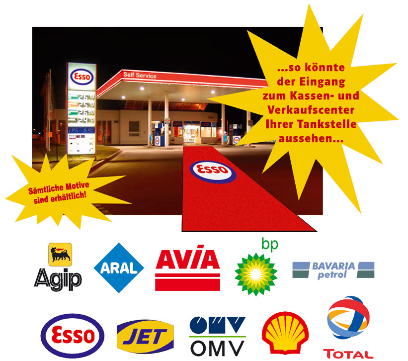 Werbeteppiche mit Branchenlogo für Tankstellen