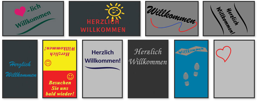 Hinweisteppiche mit Willkommensgruß